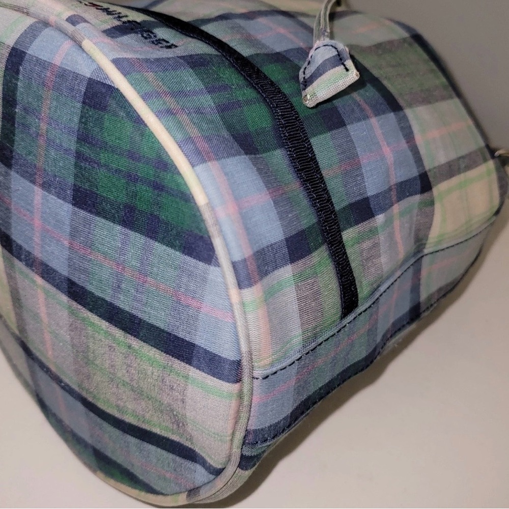 Vintage Tommy Hilfiger Plaid Drawstring Bucket Satchel Crossbody Bag Blue Green - Picture 7 of 16
